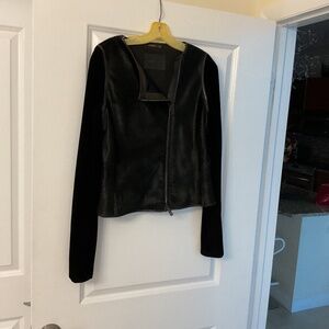 Giorgio Armani black bovine leather and velvet jacket made in Italy size 46